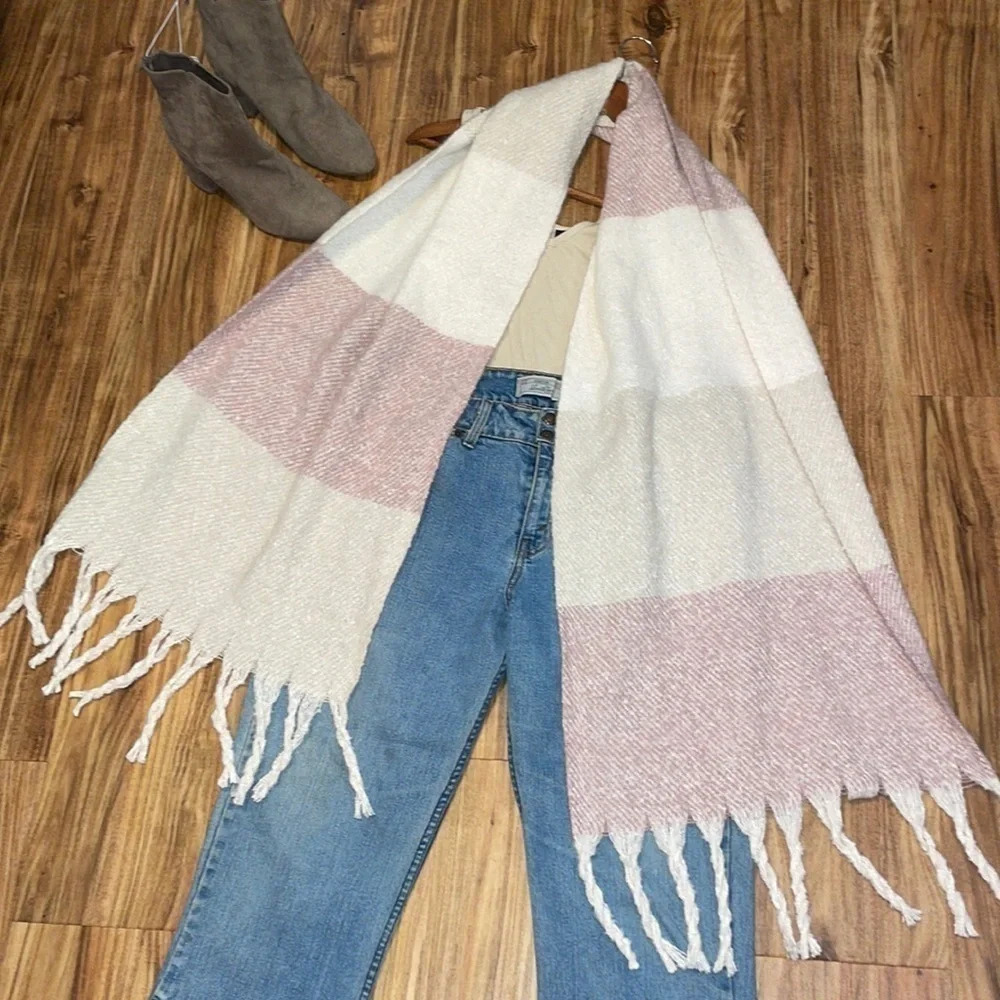 Gentle Fawn women’s scarf cream pink color block stripe polyester soft warm